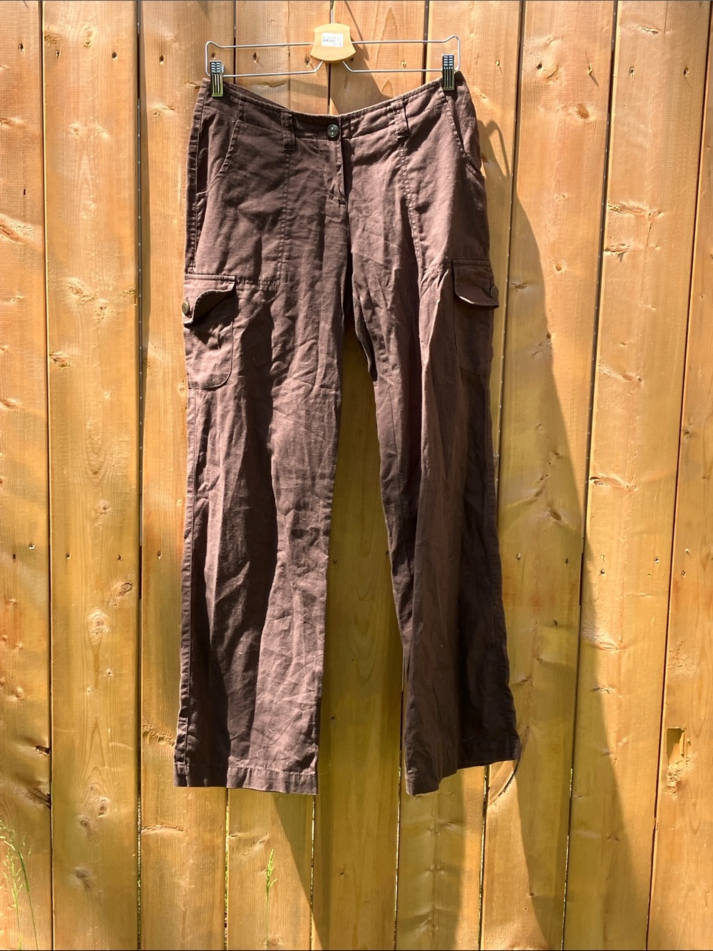 Women's Brown Linen Blend Cargo Trousers - Relaxed Fit